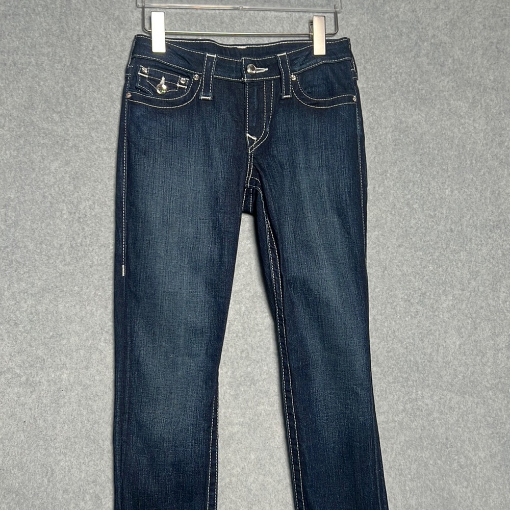 True Religion Slim Straight Jeans SZ 27 bling pocket dark wash - Picture 3 of 8